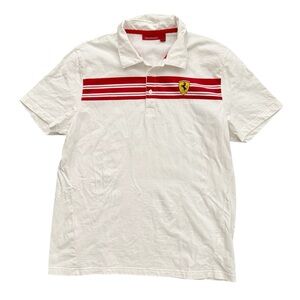 Ferrari White Polo with Red Racing Stripes and Shield